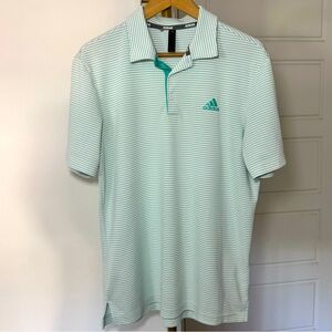 Men's Green White Stripe Golf Short Sleeve Performance‎ Polo Size M Blokecore